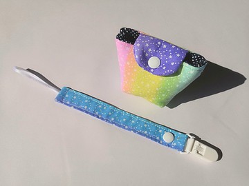 奶嘴夾 奶嘴收納袋 組合 星空彩虹/B