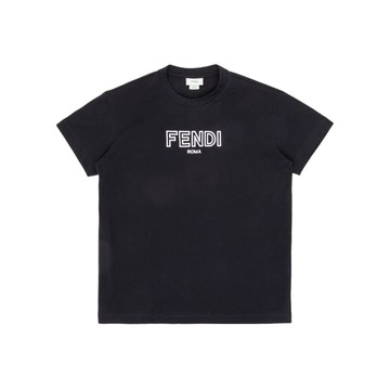 FENDI Kids 刺繡 logo 印花 T-Shirt