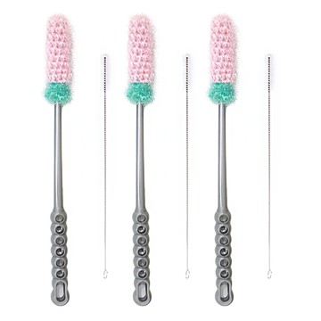 youhouse 壓克力長柄水瓶刷 + 吸管刷 Set 水瓶刷3入+吸管刷3入  灰色 + 粉色 + 綠色  3組