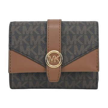 Michael Kors Greenwich 滿板拼貼三折短夾-咖啡