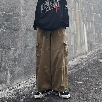 長褲 褲子男 闊腿褲 工裝褲 直筒褲 寬褲 休閒褲 美式復古工裝褲男士春秋季寬鬆百搭直筒闊腿褲高街復古束腳休閒褲