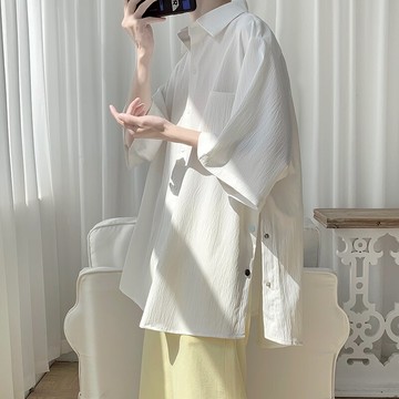 白色襯衫女chic韓系設計感小眾開叉上衣短袖襯衣夏薄款防曬衣外套