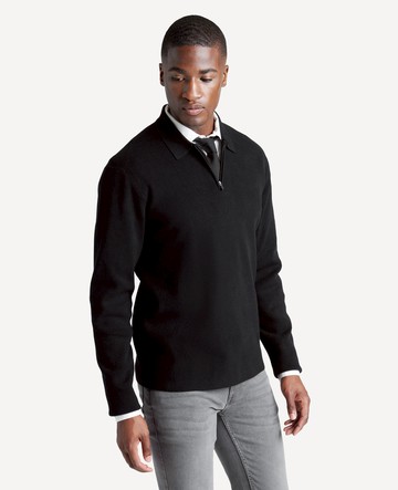 Kenneth Cole | Knit Long-Sleeve Zip Polo in Black