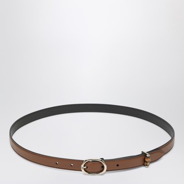 Thin brown belt with oval buckle