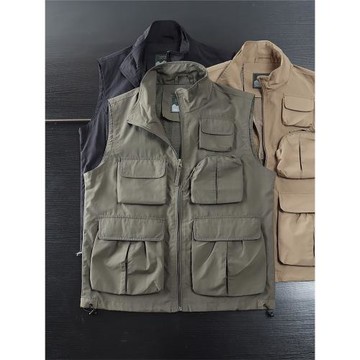 戶外科技防潑水面料！登山釣魚大碼馬甲男士工裝多口袋立領背心潮