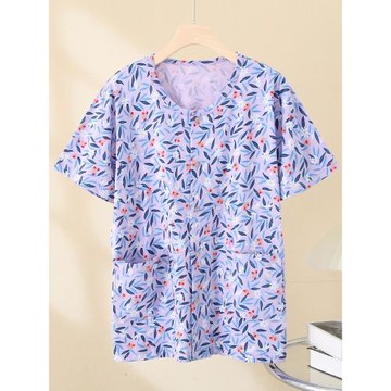 純棉中老年背心女夏季老太太開衫t恤老人汗衫全棉媽媽短袖家居服