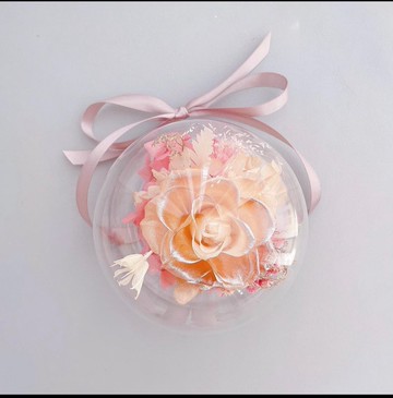 【客製化禮物】Kiitosflorist 10cm永生花迷你玻璃球 - 白金櫻粉