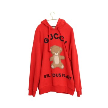 GUCCI 古馳 Teddy Bear 長袖連帽上衣 M 紅色 棉質 717427 【二手名牌BRAND OFF】