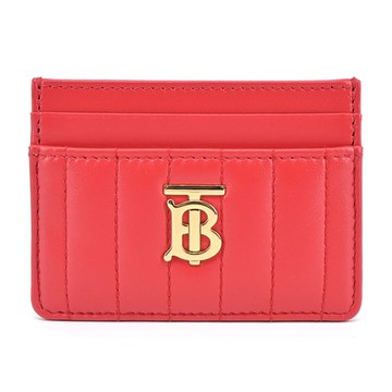 BURBERRY 巴寶莉  Lola TB金字LOGO格紋絎縫羔羊卡片夾(紅色)