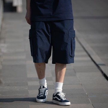 夏季日系戶外速干大口袋機能工裝六分短褲男運動休閑寬松抽繩褲子