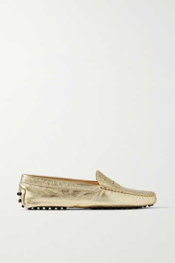 Tod's - Gommini Metallic Textured-leather Loafers - Gold - IT41