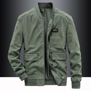 燈芯絨工裝外套男春秋季潮流復古棒球服成熟穩重休閑立領條絨夾克