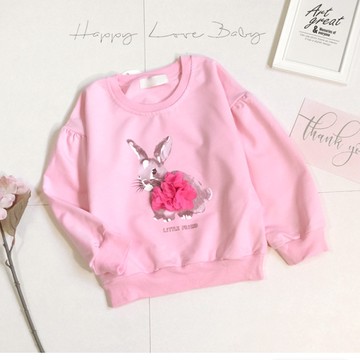 甜美網紗花瓣小兔長袖上衣 秋冬童裝 女童上衣 女童長袖 女童棉T 女童T恤 長袖上衣 秋冬上衣