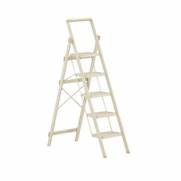 YOUFONE 扶手五步梯加厚碳鋼折疊梯/加厚多功能人字梯 奶油白