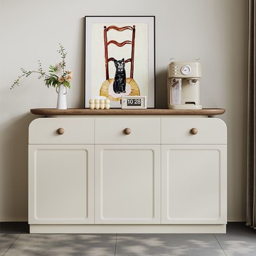 免運 實木中古風餐邊櫃新款靠墻一體儲物櫃胡桃木斗櫃小戶型復古328L 快速出貨