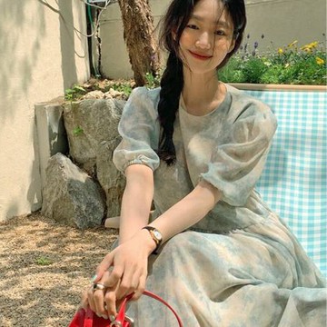 小清新甜美法式氣質高級設計感小眾碎花綠色連衣裙女2022春夏新款