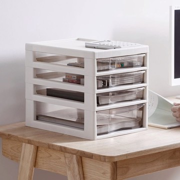 Aplos 日製辦公桌上型A4文件收納櫃-1大抽3小抽-2色可選 米白