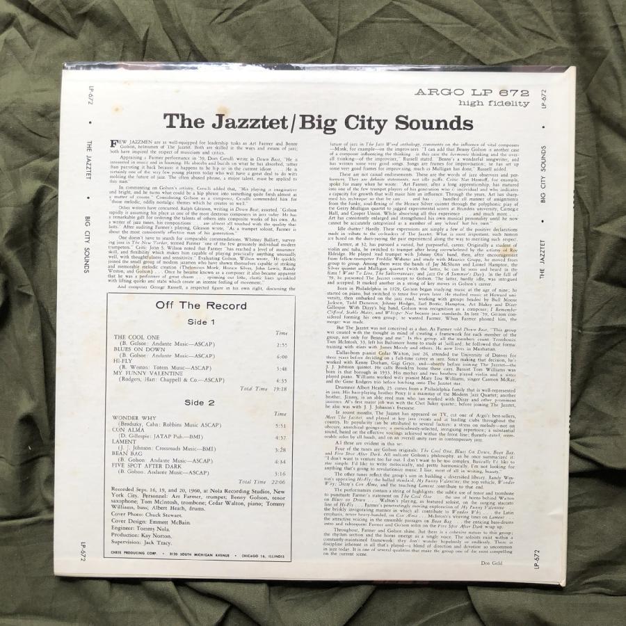 原信夫Collection 良盤 1961年 米国盤 オリジナルリリース盤 Art Farmer  Benny Golson LPレコード The Jazztet Big City Sounds