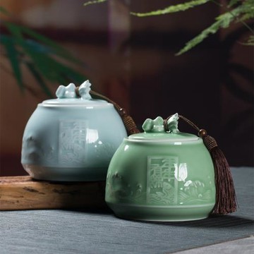 龍泉青瓷  創意小號茶葉罐密封罐陶瓷儲存罐防潮紅茶普洱茶收納罐