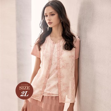 ILEY伊蕾 渲染印花雪紡假兩件式上衣(淺粉色；M-2L)1242021413