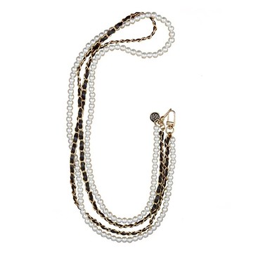 MOOTUN 沐盾 小香風 皮革珍珠長掛繩 120cm  黑色  1個