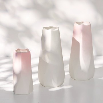 花瓶白色漸變粉色陶瓷干花水養家居裝飾北歐現代簡約客廳插花擺件