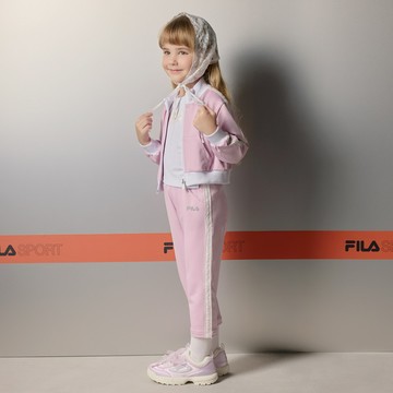 FILA KIDS 女童蕾絲織帶機能排汗長褲-粉紫(幼兒) 5PNZ-8006-PL