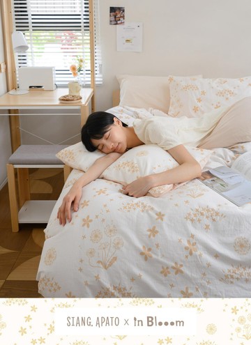 野花草 - 純棉泡泡紗四件組 ( 床包 + 被套 + 枕套 )  / 印花樂聯名