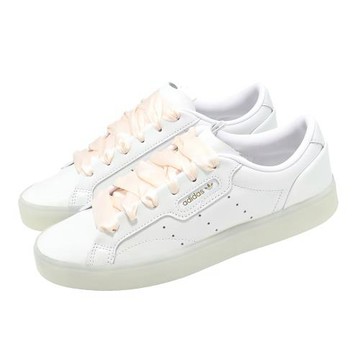 adidas 愛迪達 休閒鞋 Sleek W 女鞋 白 粉 皮革 復古 緞面鞋帶 JS1618