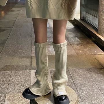 針織襪套白色毛線腿套復古喇叭闊腿ins網紅亞文化黑色JK堆堆襪女