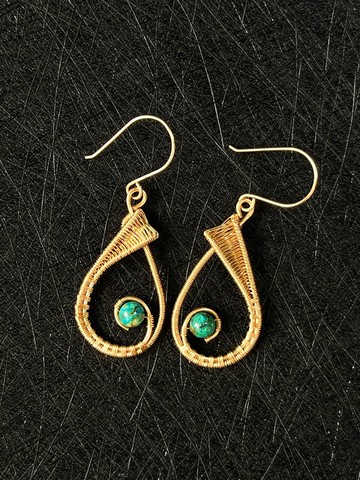 手工繞線 鳳凰石 孔雀之羽毛 天然石 耳環 美國進口鍍銀銅綫