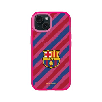 iPhone 15 Clear 粉漾桃 - FC Barcelona - Logo - Striped Background