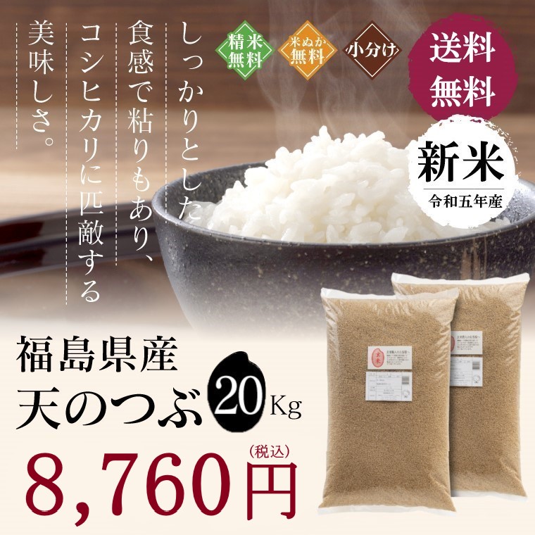 新米 令和５年産 福島県産 天のつぶ 20kg 米 お米