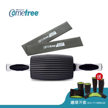 [超值組合] Comefree康芙麗三合一健身按摩滾輪-酒桶型+Comefree 天然乳膠橡膠肌力鍛鍊圈(2入)台灣製-強階黑色