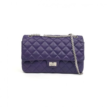 chanel紫色羊皮中號格紋肩背翻蓋包