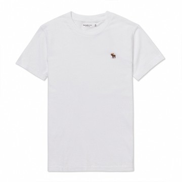 A&F 麋鹿 熱銷舒適圓領彩小鹿素面短袖T恤-白色