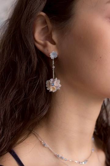 SUNSHOWER : 雷陣雨花球925純銀耳環3式套裝 - 手工製作飾品