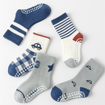 love, charlotte - 秋冬季小汽車點膠中筒棉襪-5 雙一組