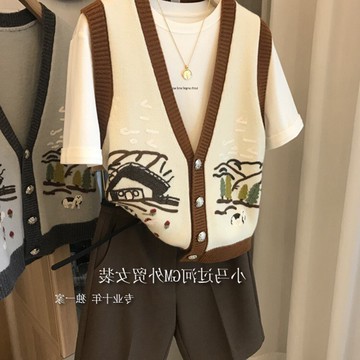 品牌折扣~專柜撤回尾貨大牌外貿女裝秋季撞色V領羊毛針織衫馬甲