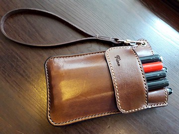 植鞣皮手作醫師筆袋 護理師筆袋 含手腕皮繩 可客製顏色 印英文字