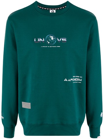 AAPE BY *A BATHING APE® - slogan-print crew-neck sweatshirt - men - Polyester/Cotton - L - Green
