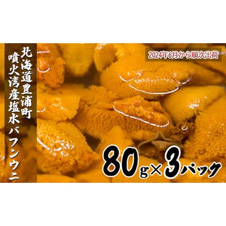 ふるさと納税 うに 塩水 バフンウニ 80g×3パック 北海道 豊浦 噴火湾 雲丹 2024年6月下旬〜7月順次出荷 配送不可地域：離島 北海道豊浦町