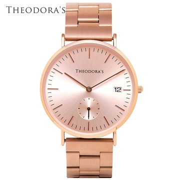 【THEODORA'S】Zeus[可調式]中性單眼日顯實心鋼鍊帶手錶 單眼粉膚-鍊帶玫金【希奧朵拉】