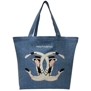 Mike Frederiqo 限量款可可夫人丹寧牛仔購物包 藍色