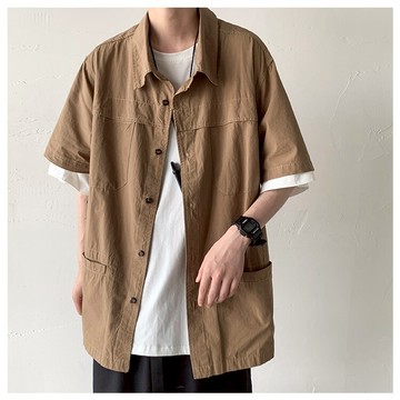 FINDSENSE X 短袖工裝襯寬鬆衬衣外套