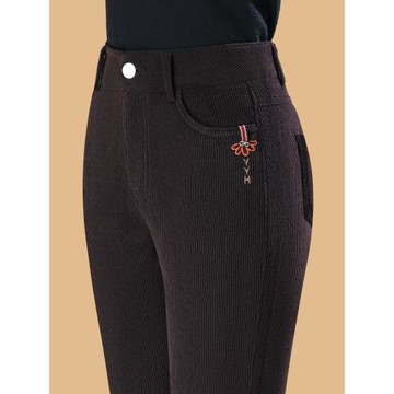 燈芯絨褲子女新款秋冬高腰小腳直筒中年媽媽休閑加絨加厚條絨長褲