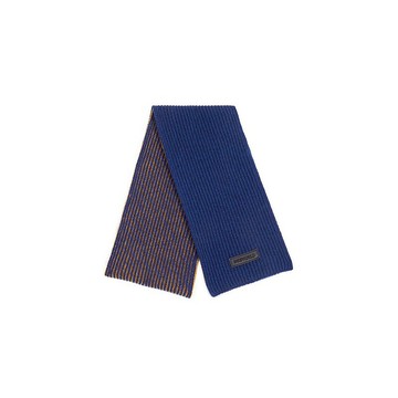 【ISW】100%羊毛雙色針織圍巾-藍橘色 設計師品牌