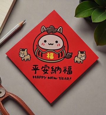 馬年小福神 2026 原創插畫 馬年春聯 套裝對聯 方型