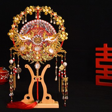 團扇結婚新娘diy材料包古風中式出嫁手捧秀禾扇雙面喜扇成品