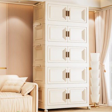 Mr.box 73面寬升級內崁式透明側板前開式折疊五層收納櫃-附滑輪 兩款可選